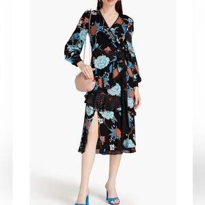 DIANE VON FURSTENBERG Desma Printed Crepe De Chine Midi Wrap Dress size 4